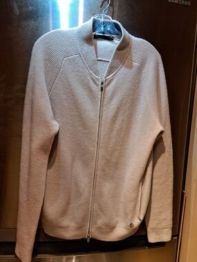 Raffi Men's Cream Zip-Up Ribbed Sweater Jacket 100%cachemire